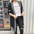 Contrast-trim Open-front Long Cardigan Black - One Size