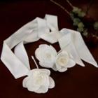 Set: Wedding Flower Headpiece + Hair Tie Set - White - One Size