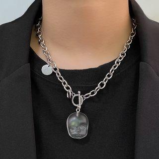 Resin Pendant Stainless Steel Choker Silver - One Size