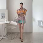 Cuffed-hem Button-up Paisley Playsuit Orange - One Size