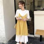 Set: Short-sleeve Midi T-shirt Dress + Spaghetti Strap Mini Dotted Dress