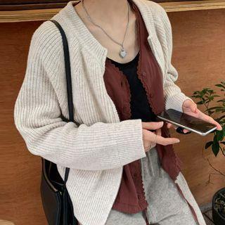 Plain Zip Cardigan Almond - One Size