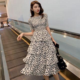 Petal Print Off-shoulder Tiered Midi Dress
