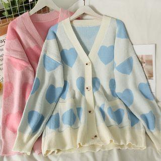 Heart-print Loose Cardigan