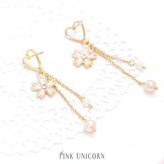 Sakura Faux Pearl Fringed Earring Pink - One Size
