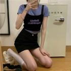 Short-sleeve Cropped T-shirt / Lettering Cropped Camisole Top / Mini A-line Skirt