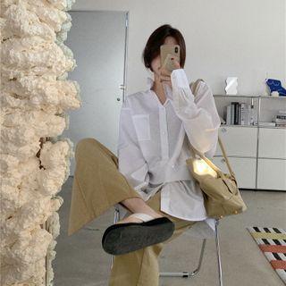 Panel Hem Button-down Shirt / Slit-side Straight-cut Pants