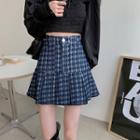 High-waist Plaid Denim Mini Skirt