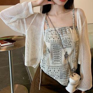 Print Camisole Top / Crochet Knit Cardigan