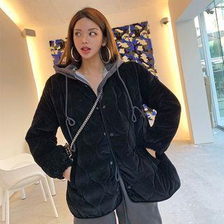Velvet-trim Corduroy Padded Jacket
