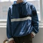 Contrast-trim Zip-front Hooded Pullover