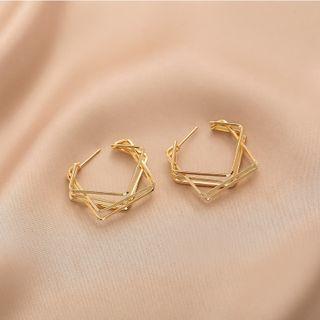 Layered Square Drop Earring 1 Pair - Gold - One Size
