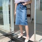 Cut-hem Denim Midi Skirt