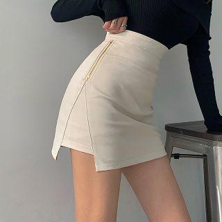 Faux Leather High-waist Slit Pencil Skirt