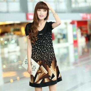 Puff-sleeve Patterned Dress