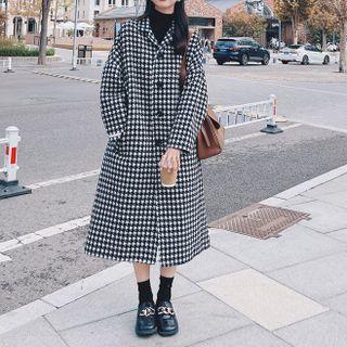 Long-sleeve Houndstooth Woolen Coat