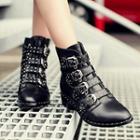 Buckled Low Heel Ankle Boots