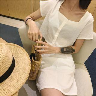 Set: Square-neck Short-sleeve Top + Pencil Skirt