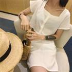 Set: Square-neck Short-sleeve Top + Pencil Skirt