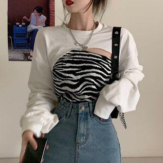 Cropped Sweatshirt / Zebra Print Top