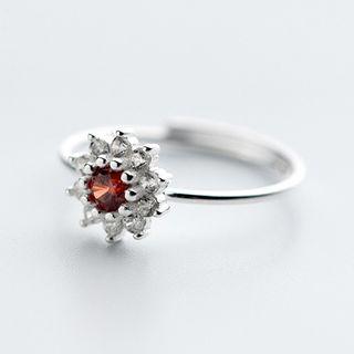 Rhinestone Floral Sterling Silver Ring