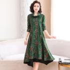 Mock-turtleneck Long-sleeve Floral Print A-line Dress