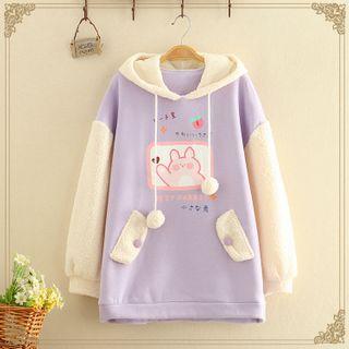 Fleece-lined Rabbit Printed Hoodie