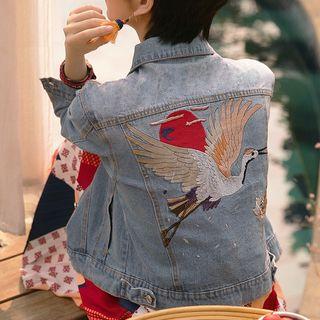 Crane Embroidered Denim Jacket