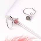 925 Sterling Silver Cat Faux Crystal Bead Open Ring 1 Pair - Rings - Bead - Pink & Gray - One Size