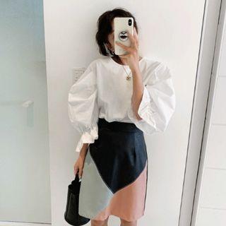 Color-block Pleather Miniskirt