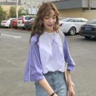 Contrast Color Elbow-sleeve T-shirt