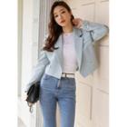 Double-breasted Puff-shoulder Cropped Blazer
