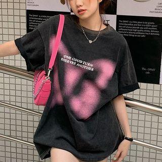 Short-sleeve Lettering T-shirt T-shirt - Black - One Size