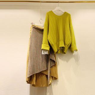 Mock Two-piece Sweater / Two-tone Irregular Hem Midi A-line Skirt / Set