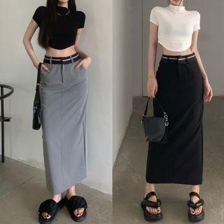 Slit Midi Skirt / Short-sleeve Fitted T-shirt