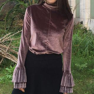 Long-sleeve Mock Neck Velvet Top