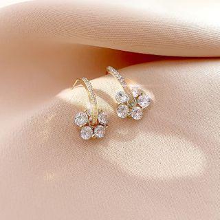 Rhinestone Flower Earring 1 Pair - Gold & Transparent - One Size