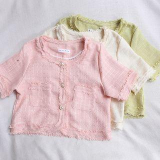 Short-sleeve Distressed Button-up Top