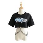 Car Print Chain Detail Short-sleeve T-shirt