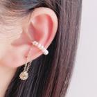 Beaded Ear Cuff 1 Pc - White & Gold - One Size