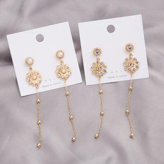 Rhinestone / Faux Pearl Flower Dangle Earring 1 Pair - E3169 - 1 - Faux Pearl - Gold - One Size