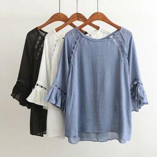 Perforated Bell-sleeve Blouse