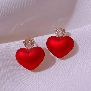 Heart Rhinestone Drop Earring 1 Pair - Red - One Size