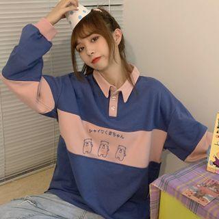 Two Tone Printed Button-up Oversize Top