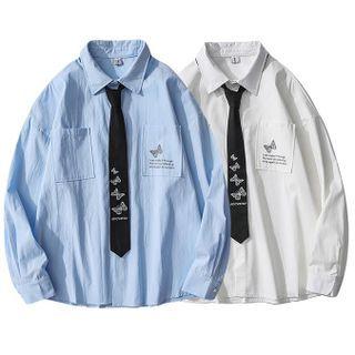 Set: Butterfly Print Shirt + Tie