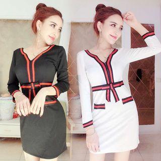 Contrast Trim Knit Sheath Dress