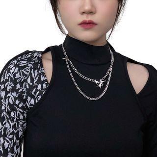 Star Rhinestone Pendant Layered Stainless Steel Necklace