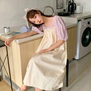 Elbow-sleeve Blouse / Spaghetti Strap Midi A-line Dress