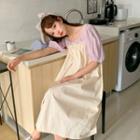 Elbow-sleeve Blouse / Spaghetti Strap Midi A-line Dress