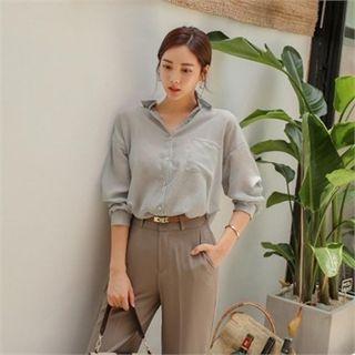 Pocket-front Chiffon Sheer Shirt